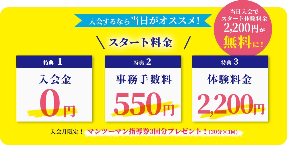 入会するなら当日がオススメ！